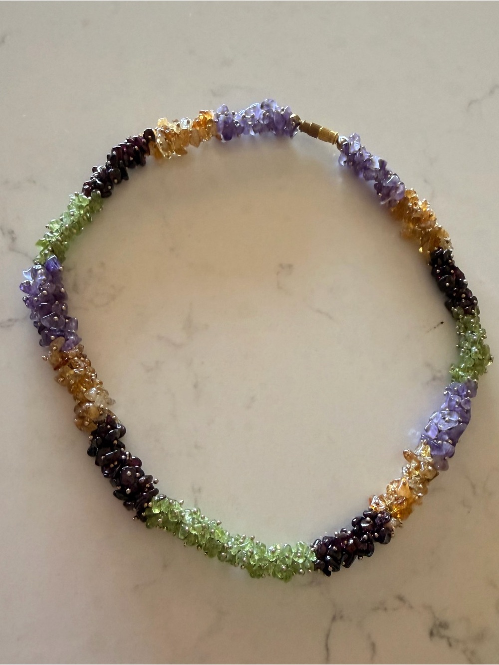 Vintage Multi-Strand Twisted Gemstone Chip Colorblock Necklace 17"-18"